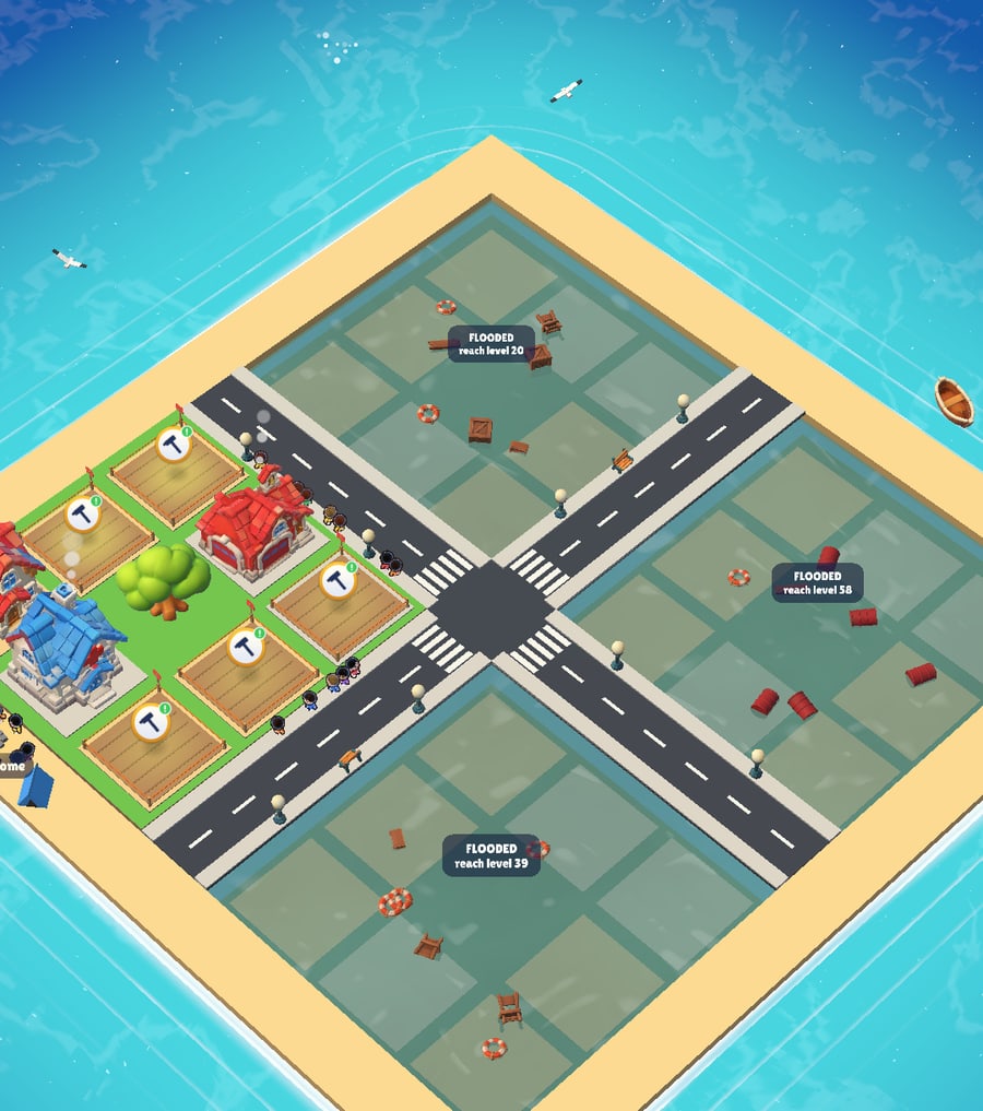 In-development overview of flooded plots around Rescue City